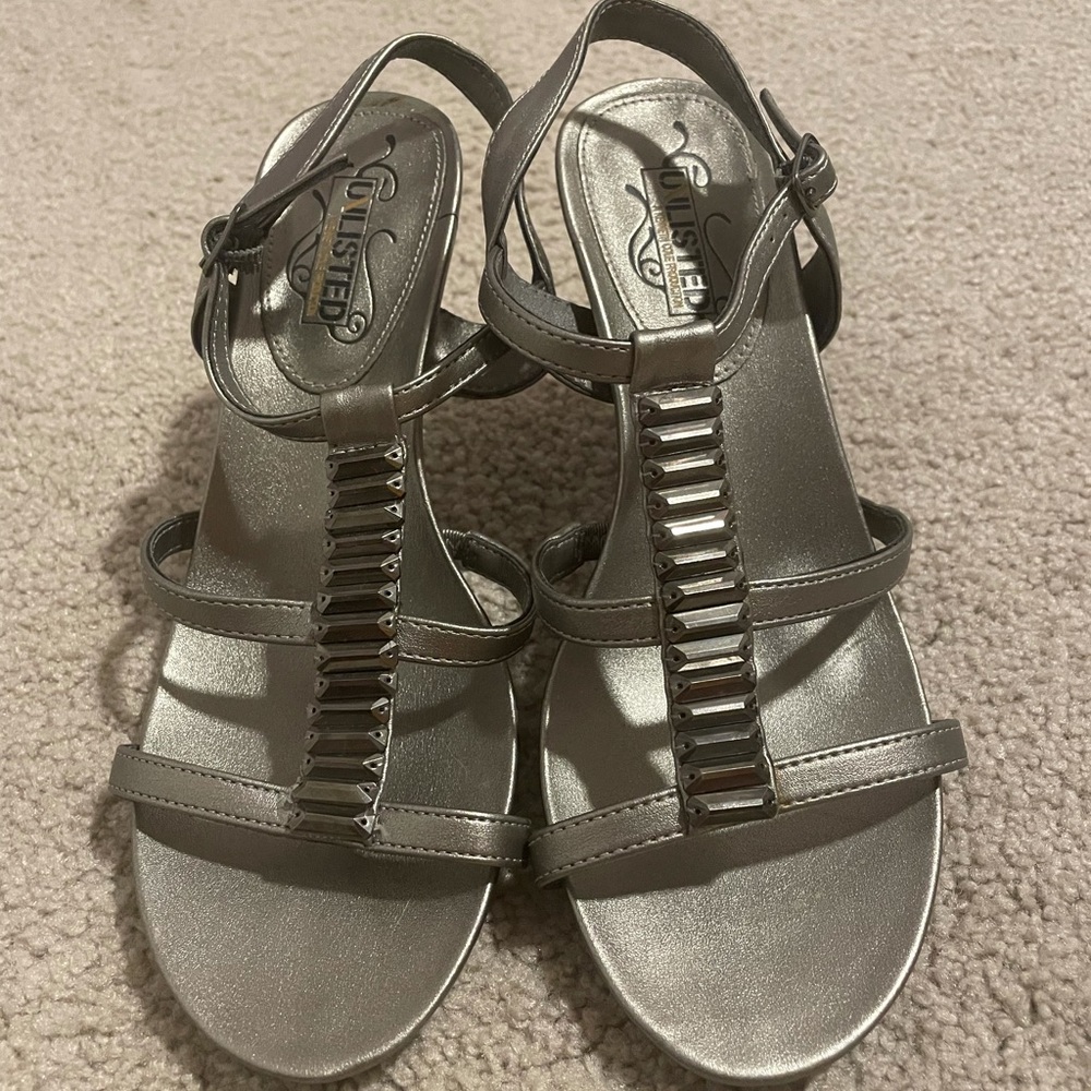 silver high heels